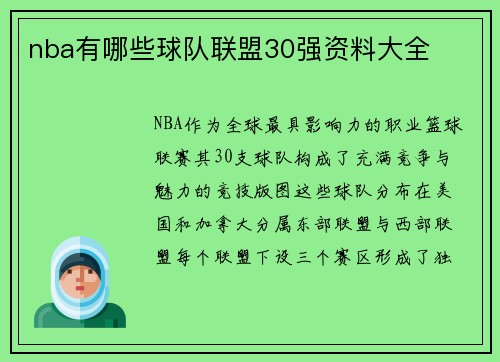 nba有哪些球队联盟30强资料大全