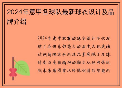 2024年意甲各球队最新球衣设计及品牌介绍